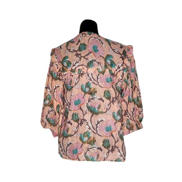 Lola Australia Kara Top Floral Apricot Blouse Ruffle Neck 3/4 Sleeve Boho Chic S - Picture 4 of 10